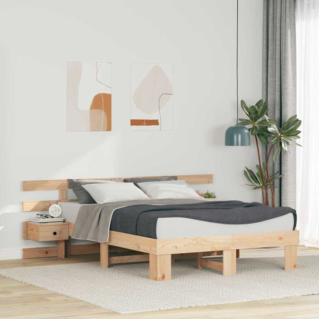 Sängram med huvudgavel Brun 120 x 190 cm Massiv furu