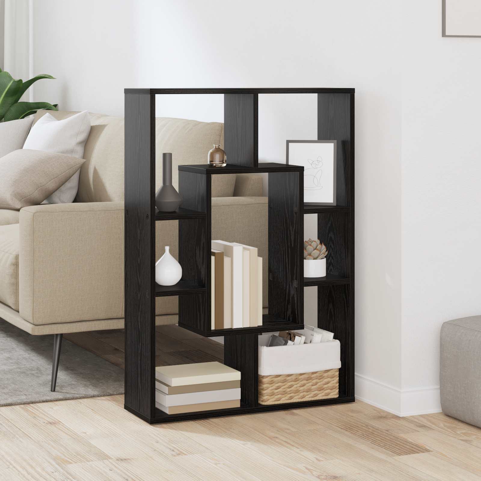 Bokskåp 7 nivåer 63 x 20 x 90 cm Konstruerat trä Svart Ek