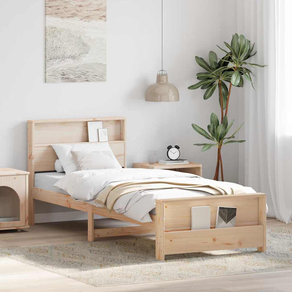 Sängram med hylla med huvudgavel Brun 100 x 200 cm Massivt furu