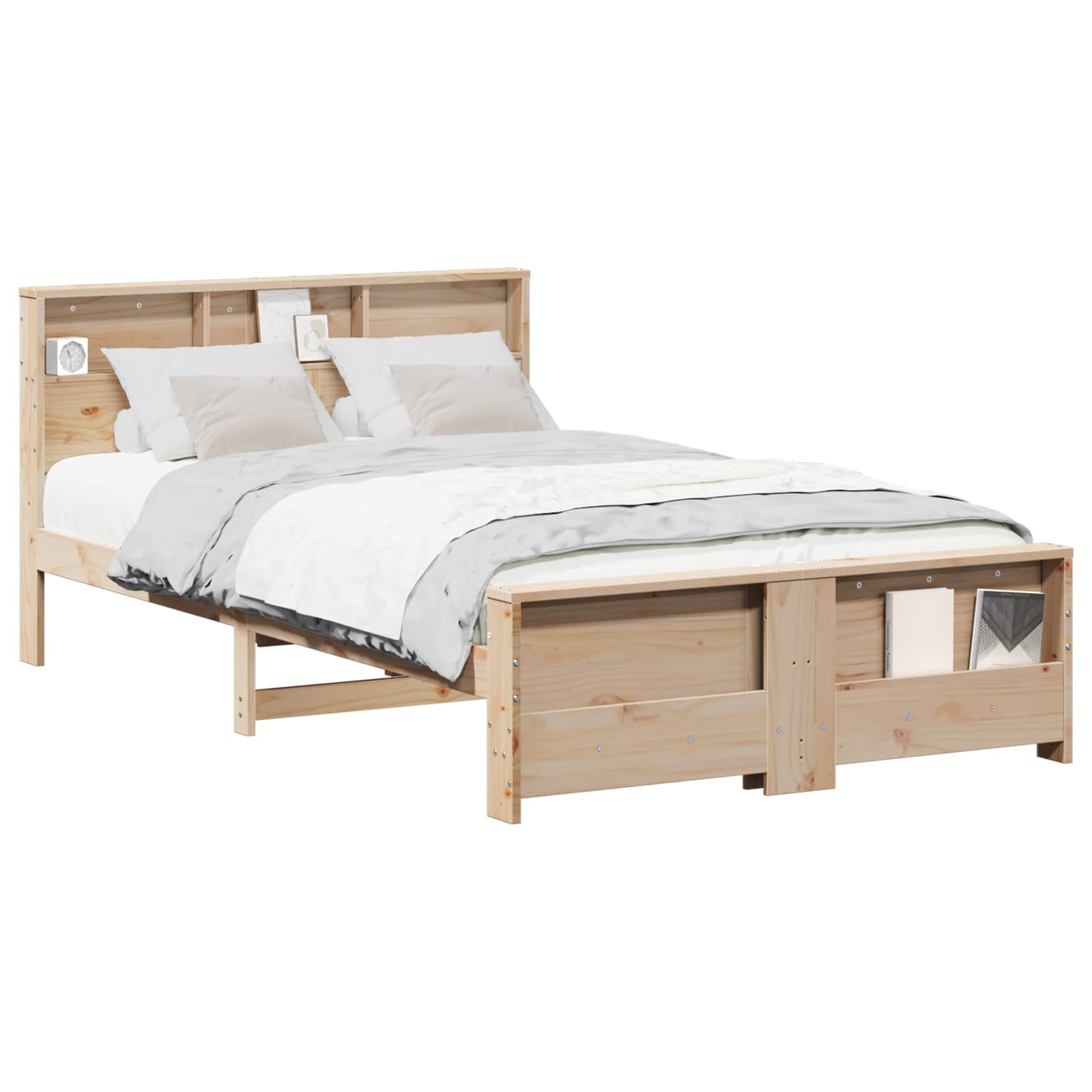 Sängram med hylla med huvudgavel Brun 140 x 190 cm Massivt furu