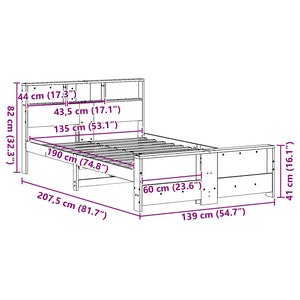 Sängram med huvudgavel Vaxbrun 135 x 190 cm Konstruerat trä