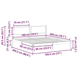 Sängram med huvudgavel Svart 180 x 200 cm Massiv furu
