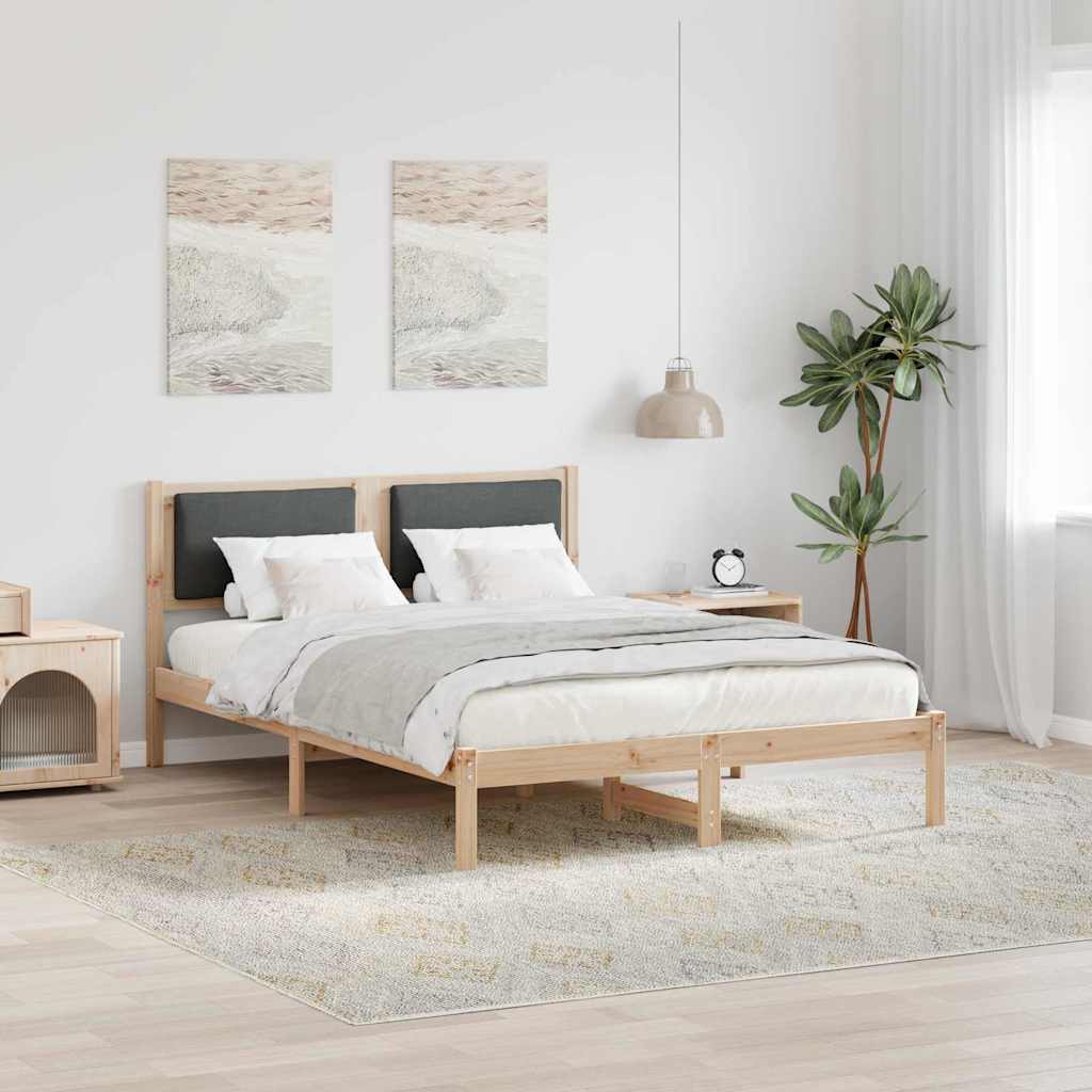 Sängram med huvudgavel Mörkgrå 140 x 200 cm Massiv furu