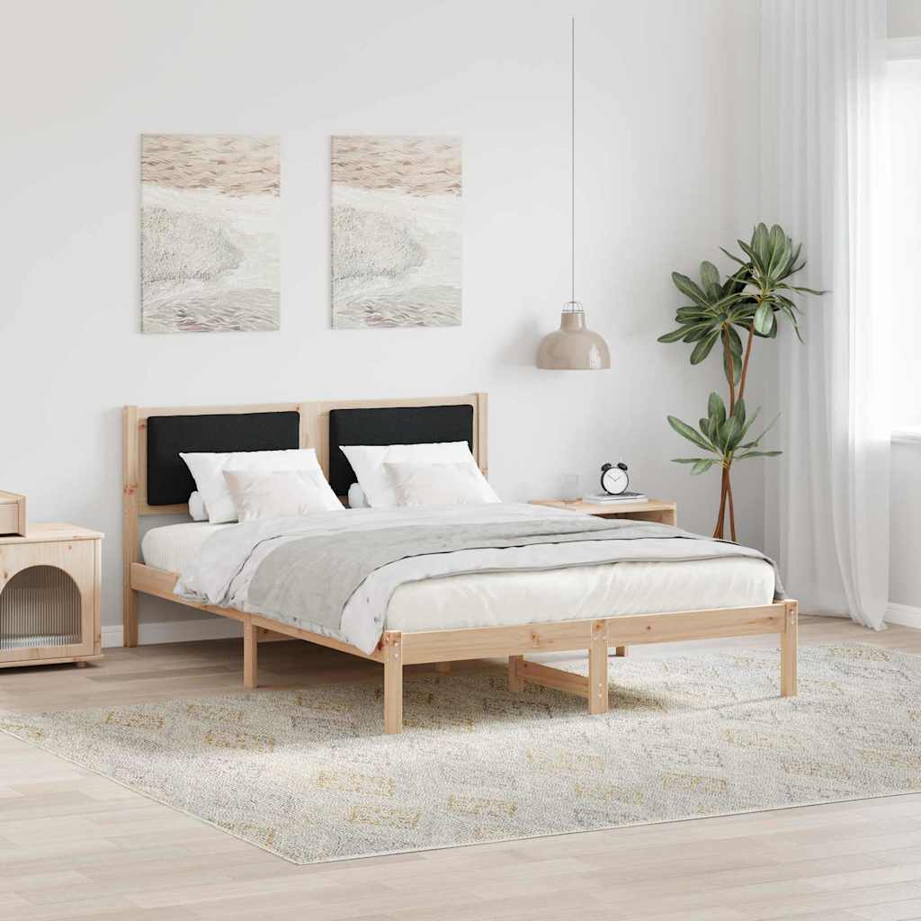 Sängram med huvudgavel Svart 140 x 200 cm Massiv furu