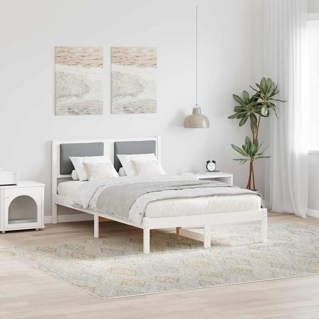 Sängram med huvudgavel Ljusgrå 120 x 200 cm Massiv furu