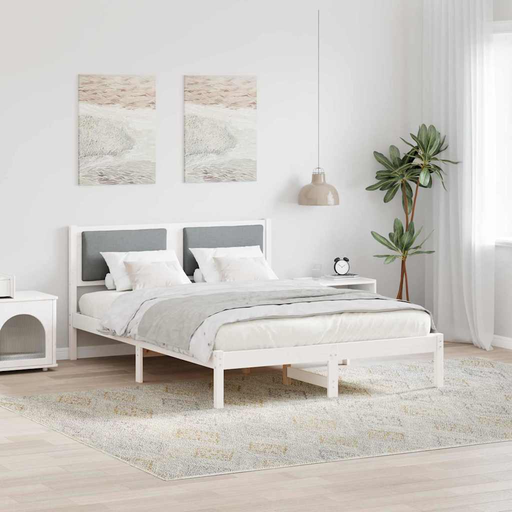 Sängram med huvudgavel Ljusgrå 135 x 190 cm Massiv furu