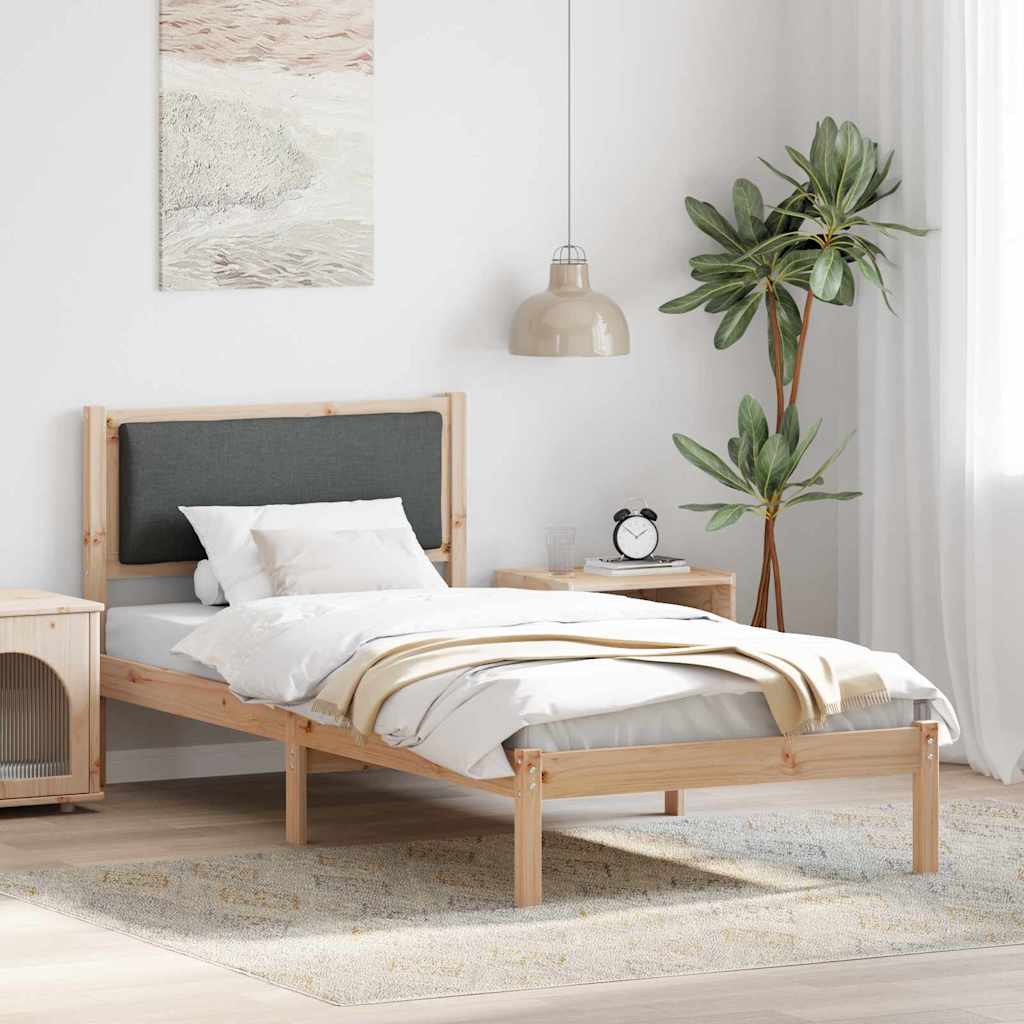 Sängram med huvudgavel Mörkgrå 90 x 200 cm Massiv furu