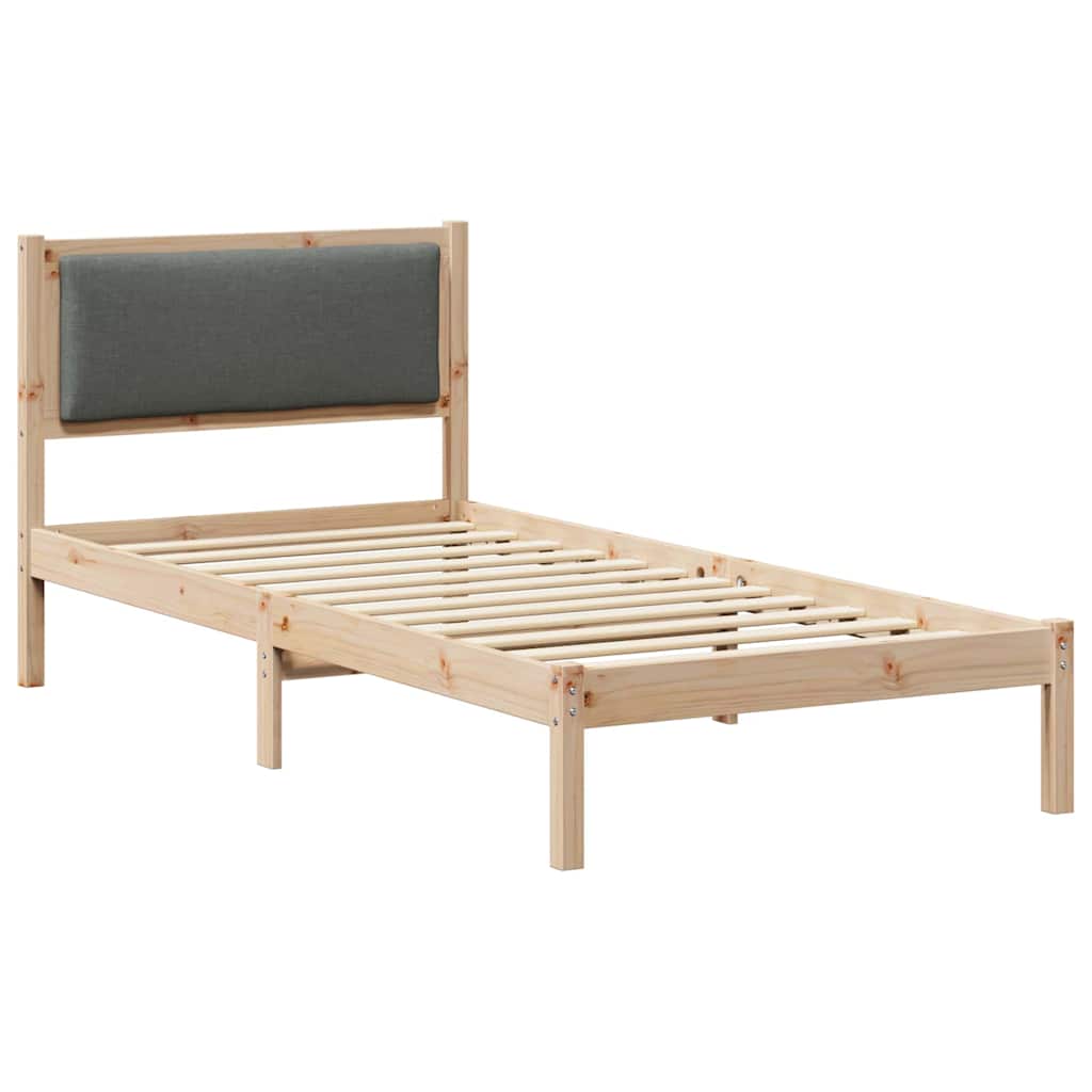 Sängram med huvudgavel Mörkgrå 90 x 200 cm Massiv furu