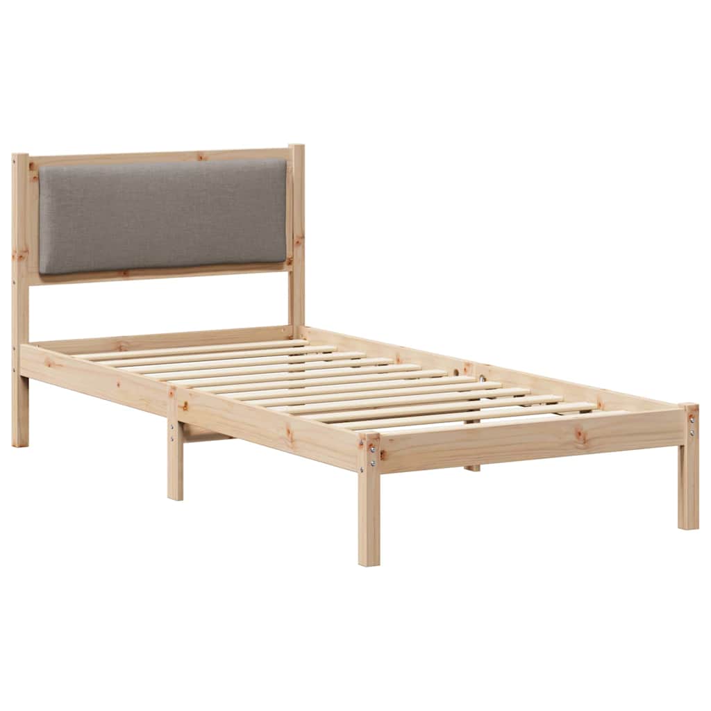 Sängram med huvudgavel Taupe 90 x 200 cm Massiv furu
