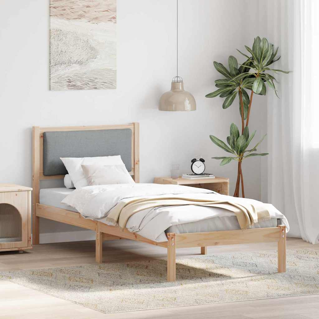 Sängram med huvudgavel Ljusgrå 80 x 200 cm Massiv furu