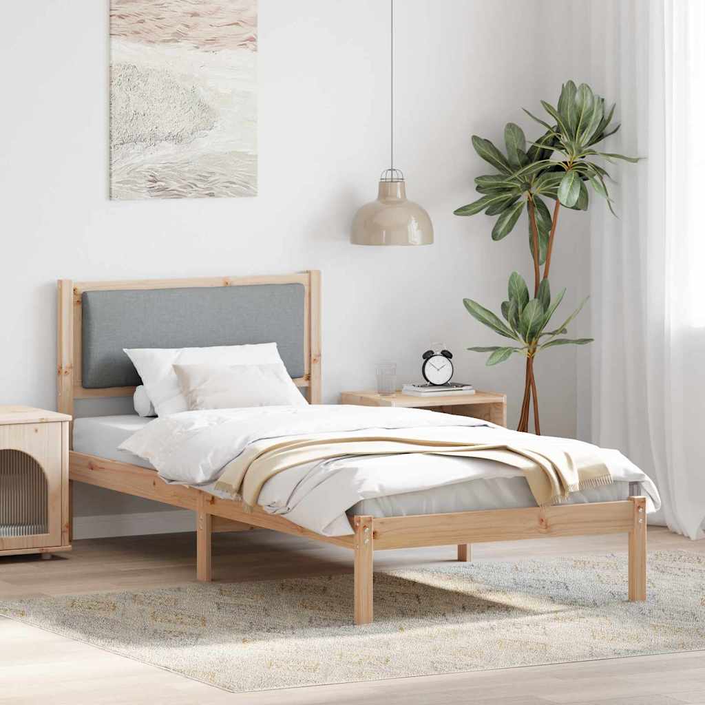 Sängram med huvudgavel Ljusgrå 90 x 190 cm Massiv furu