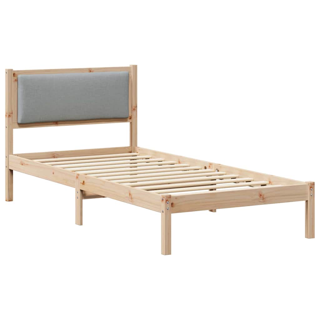 Sängram med huvudgavel Ljusgrå 90 x 190 cm Massiv furu