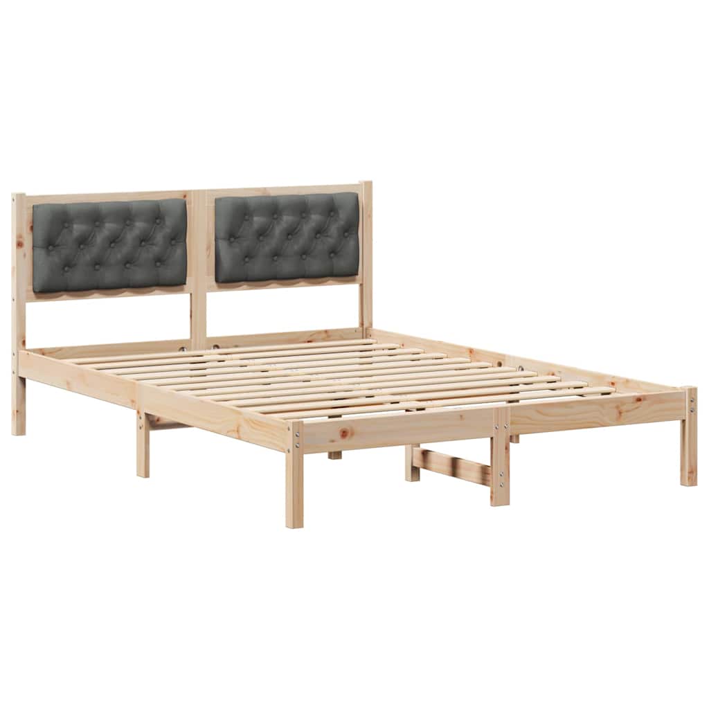 Sängram med huvudgavel Mörkgrå 150 x 200 cm Massiv furu