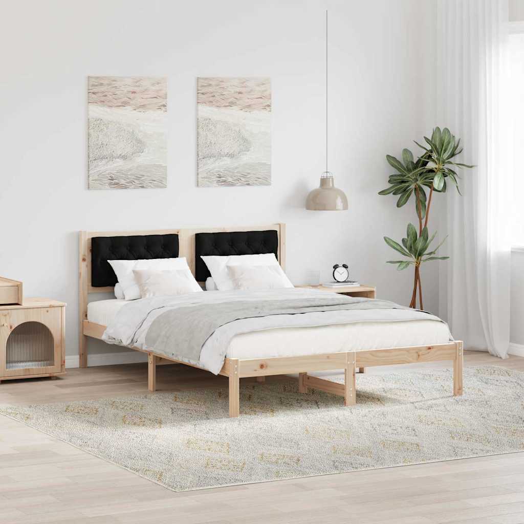 Sängram med huvudgavel Svart 150 x 200 cm Massiv furu