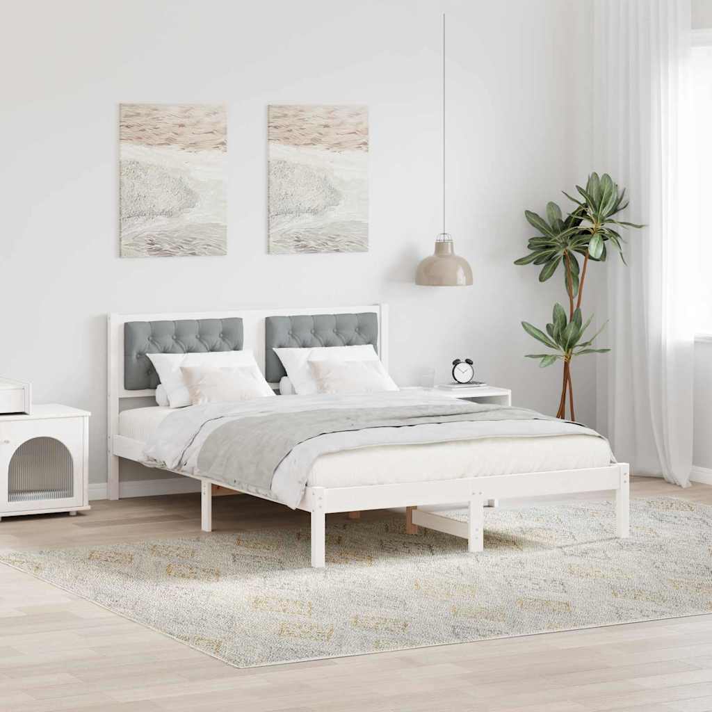Sängram med huvudgavel Ljusgrå 150 x 200 cm Massiv furu