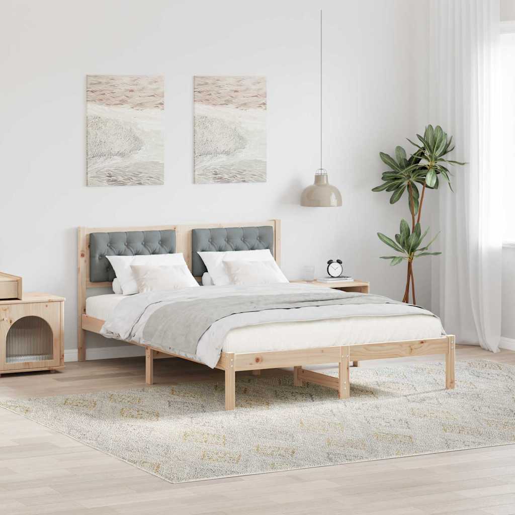 Sängram med huvudgavel Ljusgrå 140 x 200 cm Massiv furu