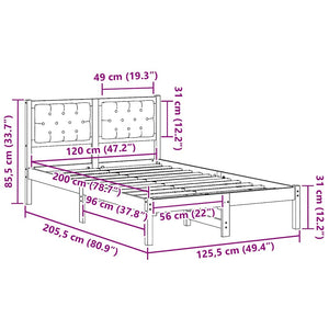 Sängram med huvudgavel Mörkgrå 120 x 200 cm Massiv furu