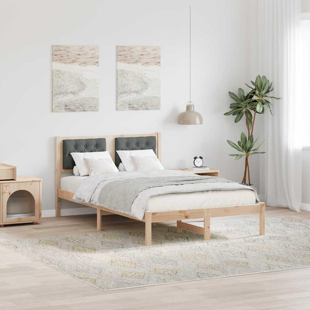 Sängram med huvudgavel Mörkgrå 135 x 190 cm Massiv furu