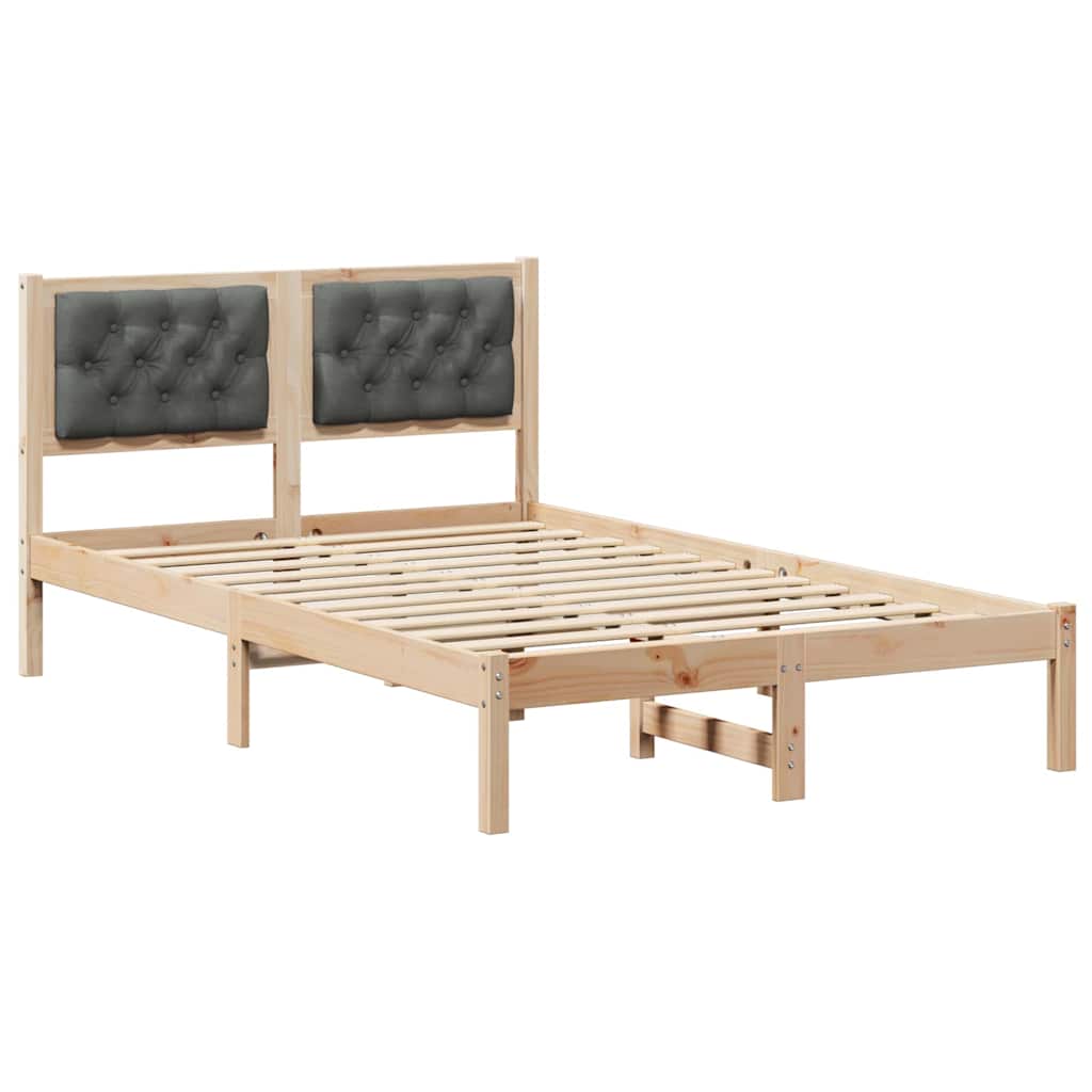 Sängram med huvudgavel Mörkgrå 135 x 190 cm Massiv furu