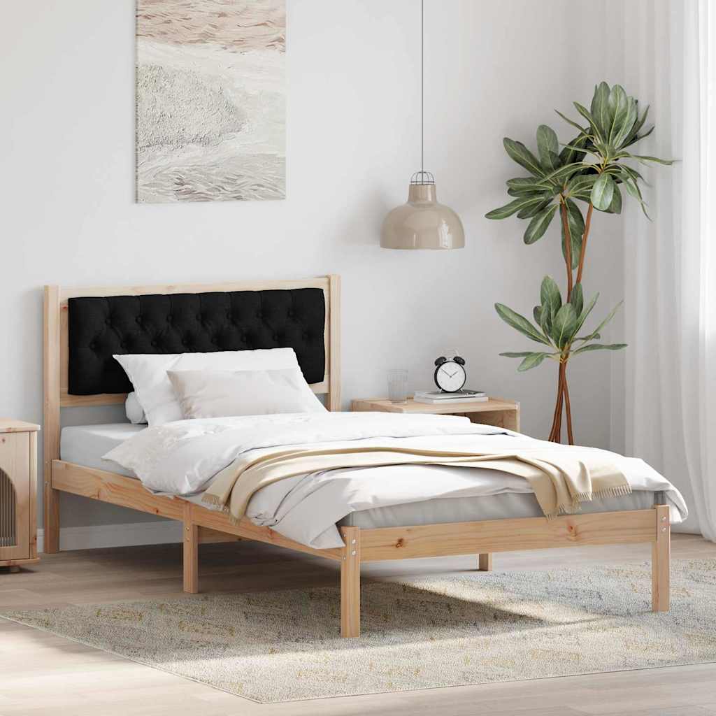Sängram med huvudgavel Svart 100 x 200 cm Massiv furu