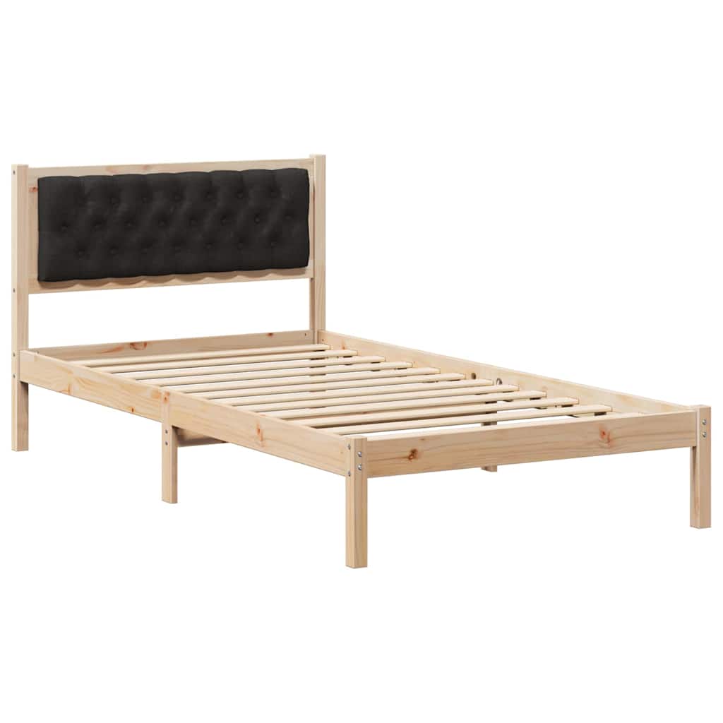 Sängram med huvudgavel Svart 100 x 200 cm Massiv furu