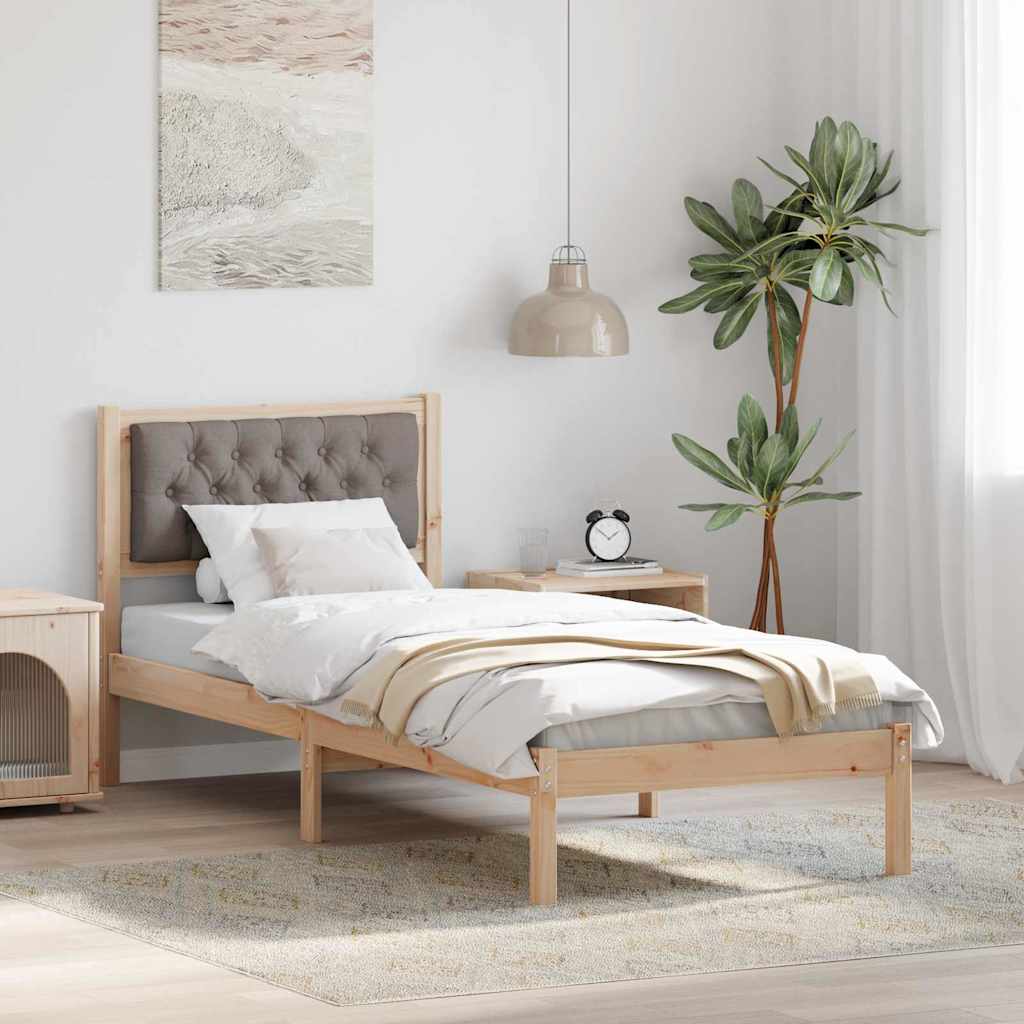 Sängram med huvudgavel Taupe 90 x 200 cm Massiv furu