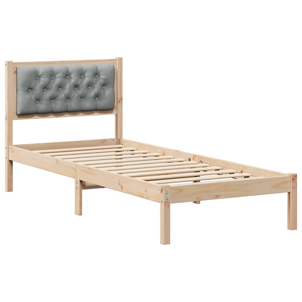 Sängram med huvudgavel Ljusgrå 80 x 200 cm Massiv furu