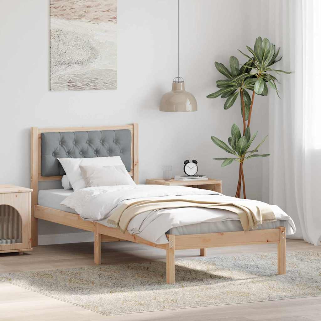 Sängram med huvudgavel Ljusgrå 75 x 190 cm Massiv furu