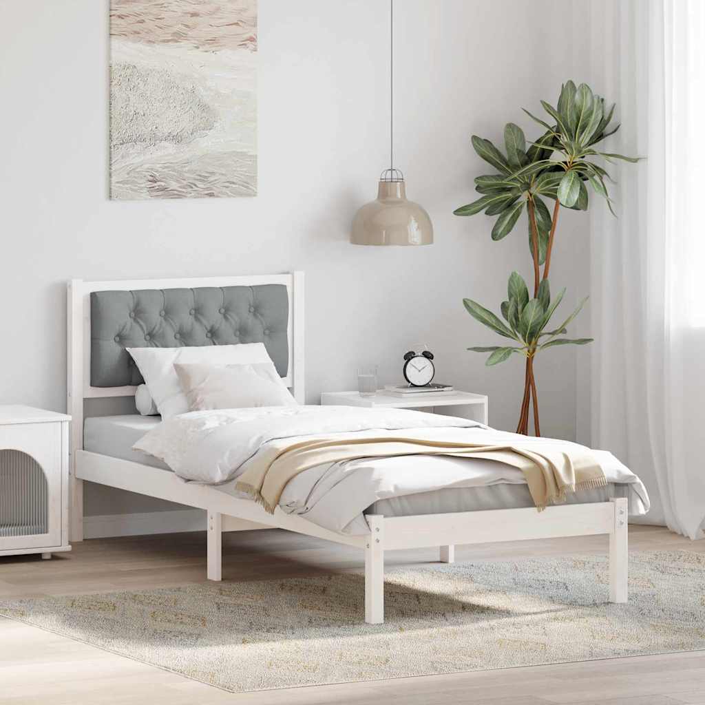 Sängram med huvudgavel Ljusgrå 75 x 190 cm Massiv furu