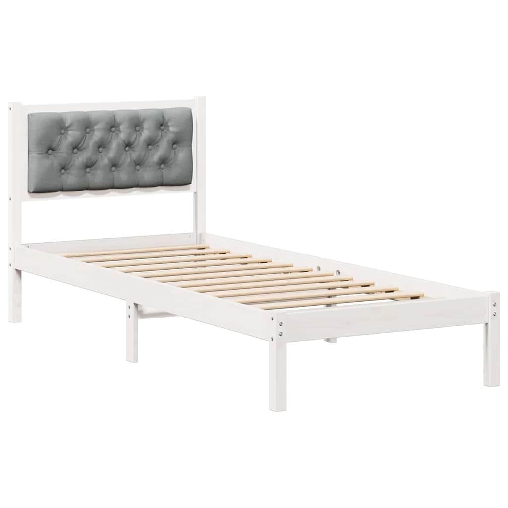 Sängram med huvudgavel Ljusgrå 75 x 190 cm Massiv furu