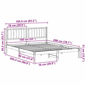Sängram med Klädd Huvudgavel Mörkgrå 160 x 200 cm Massiv furu