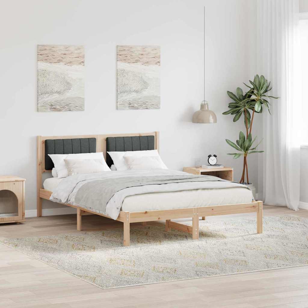 Sängram med Klädd Huvudgavel Mörkgrå 140 x 200 cm Massiv furu