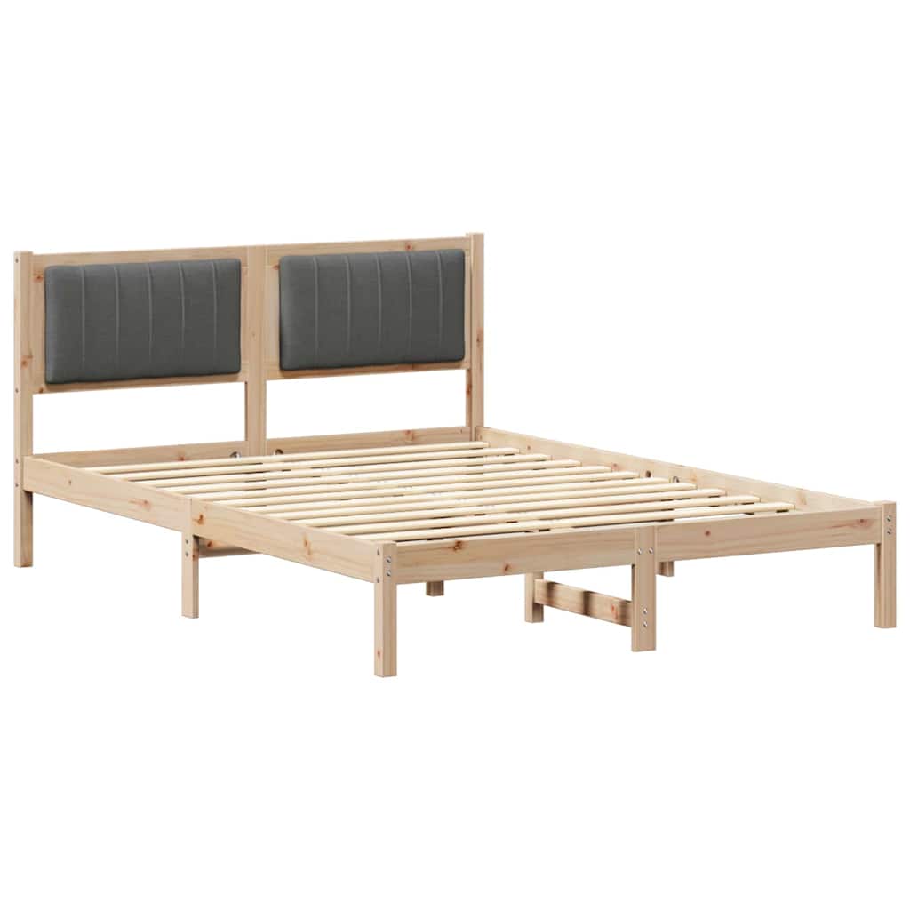 Sängram med Klädd Huvudgavel Mörkgrå 140 x 200 cm Massiv furu