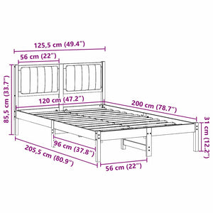 Sängram med Klädd Huvudgavel Mörkgrå 120 x 200 cm Massiv furu