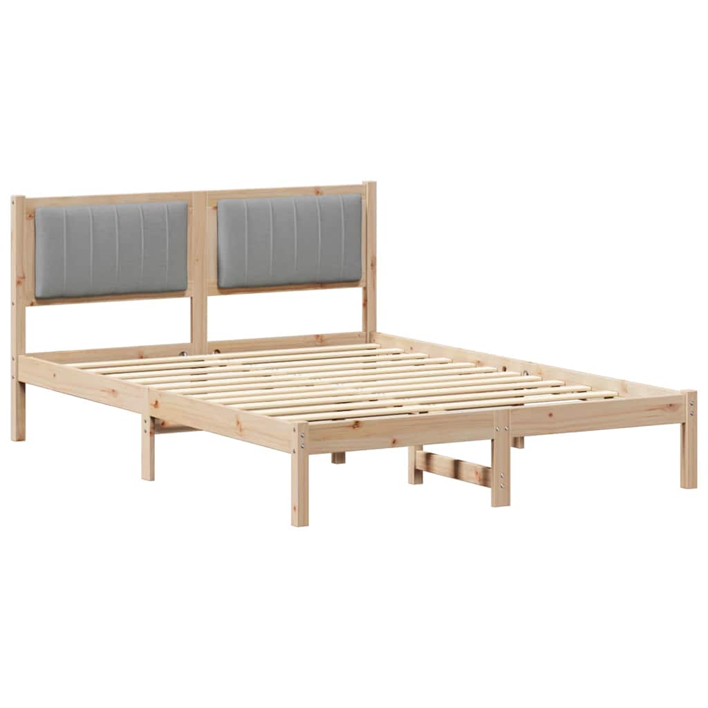 Sängram med Klädd Huvudgavel Ljusgrå 120 x 190 cm Massiv furu