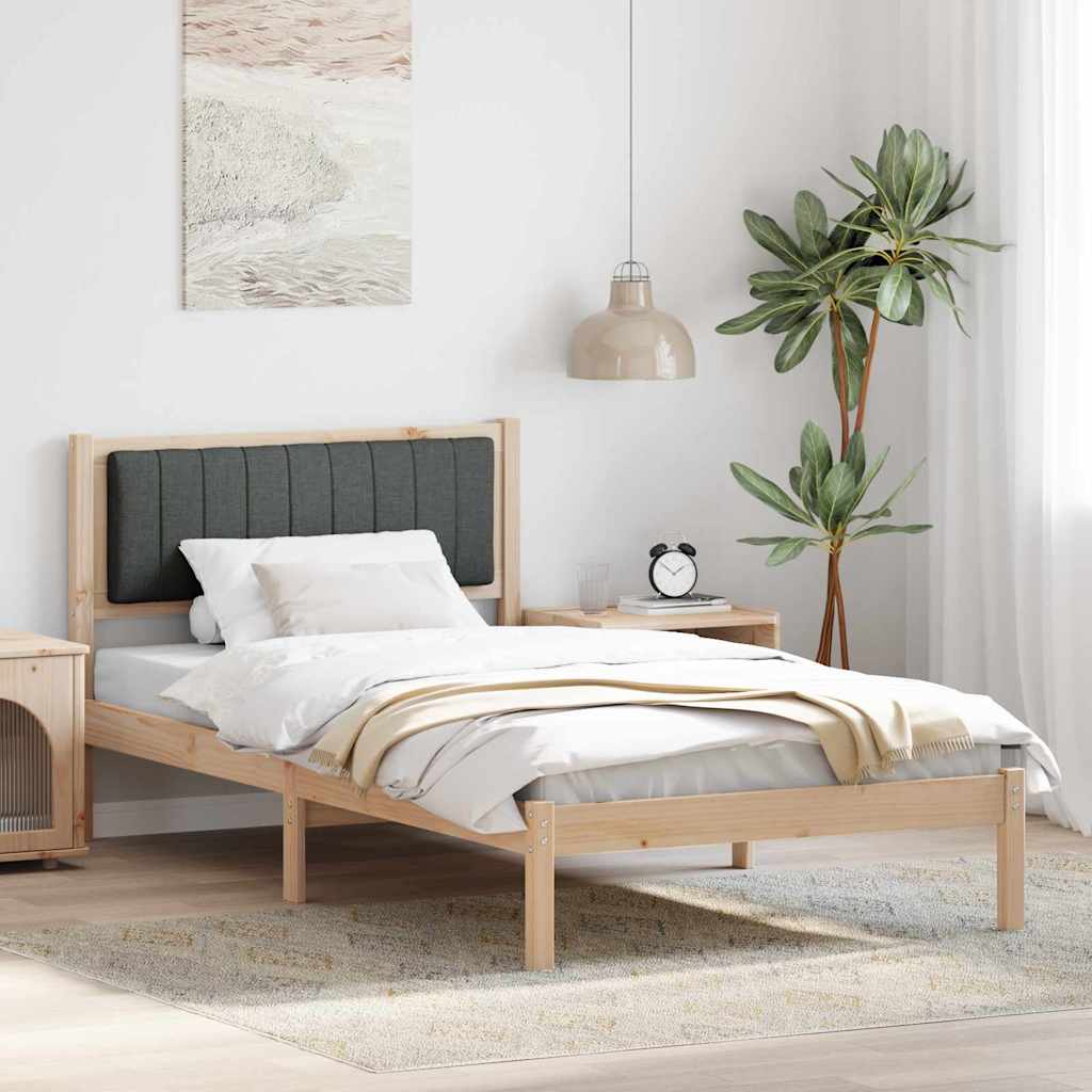 Sängram med Klädd Huvudgavel Mörkgrå 100 x 200 cm Massiv furu