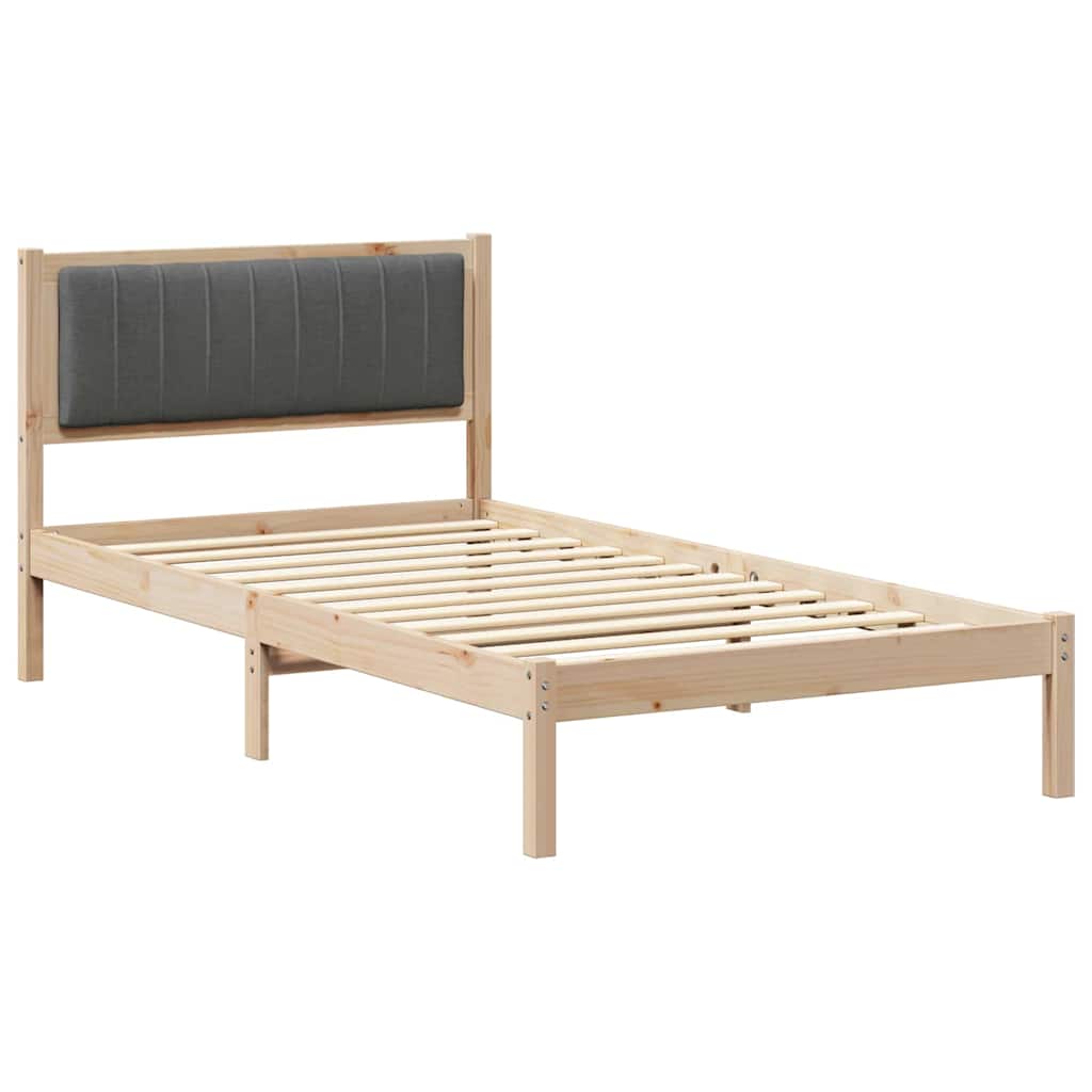 Sängram med Klädd Huvudgavel Mörkgrå 100 x 200 cm Massiv furu