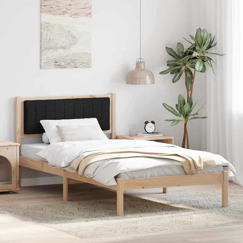 Sängram med Klädd Huvudgavel Svart 100 x 200 cm Massiv furu