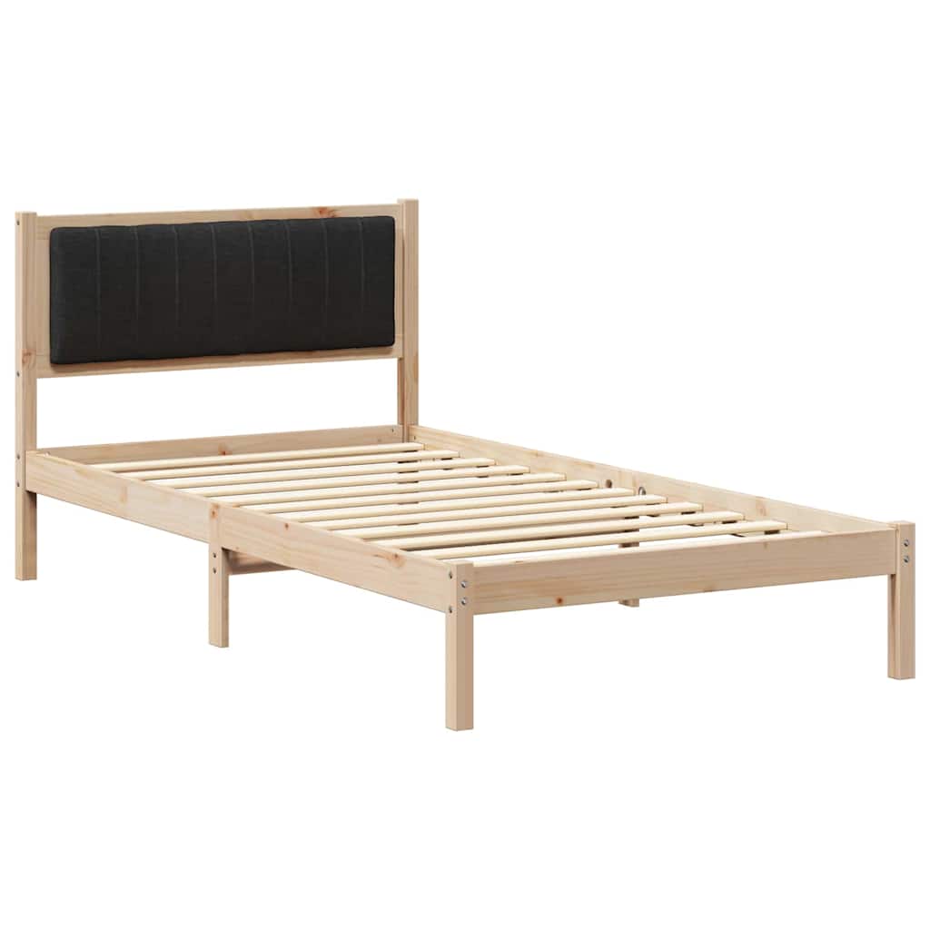 Sängram med Klädd Huvudgavel Svart 100 x 200 cm Massiv furu