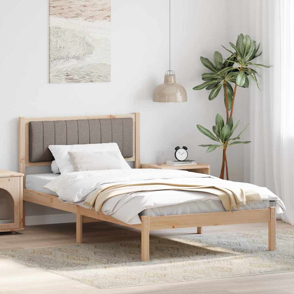 Sängram med Klädd Huvudgavel Taupe 100 x 200 cm Massiv furu