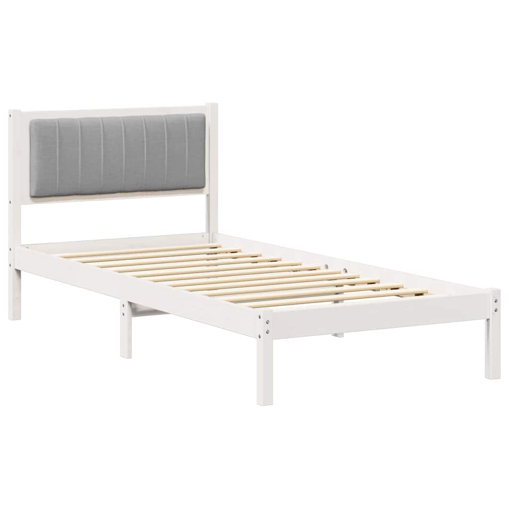 Sängram med Klädd Huvudgavel Ljusgrå 90 x 200 cm Massiv furu