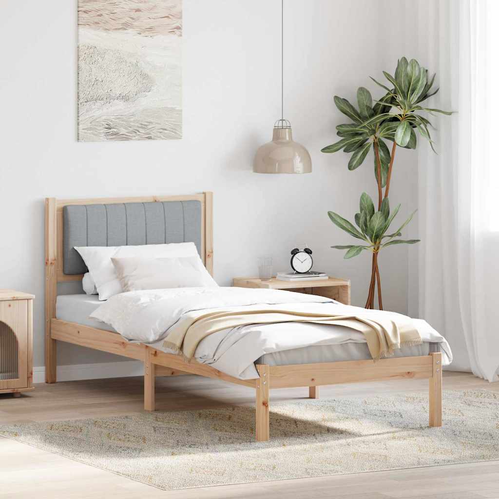 Sängram med Klädd Huvudgavel Ljusgrå 75 x 190 cm Massiv furu