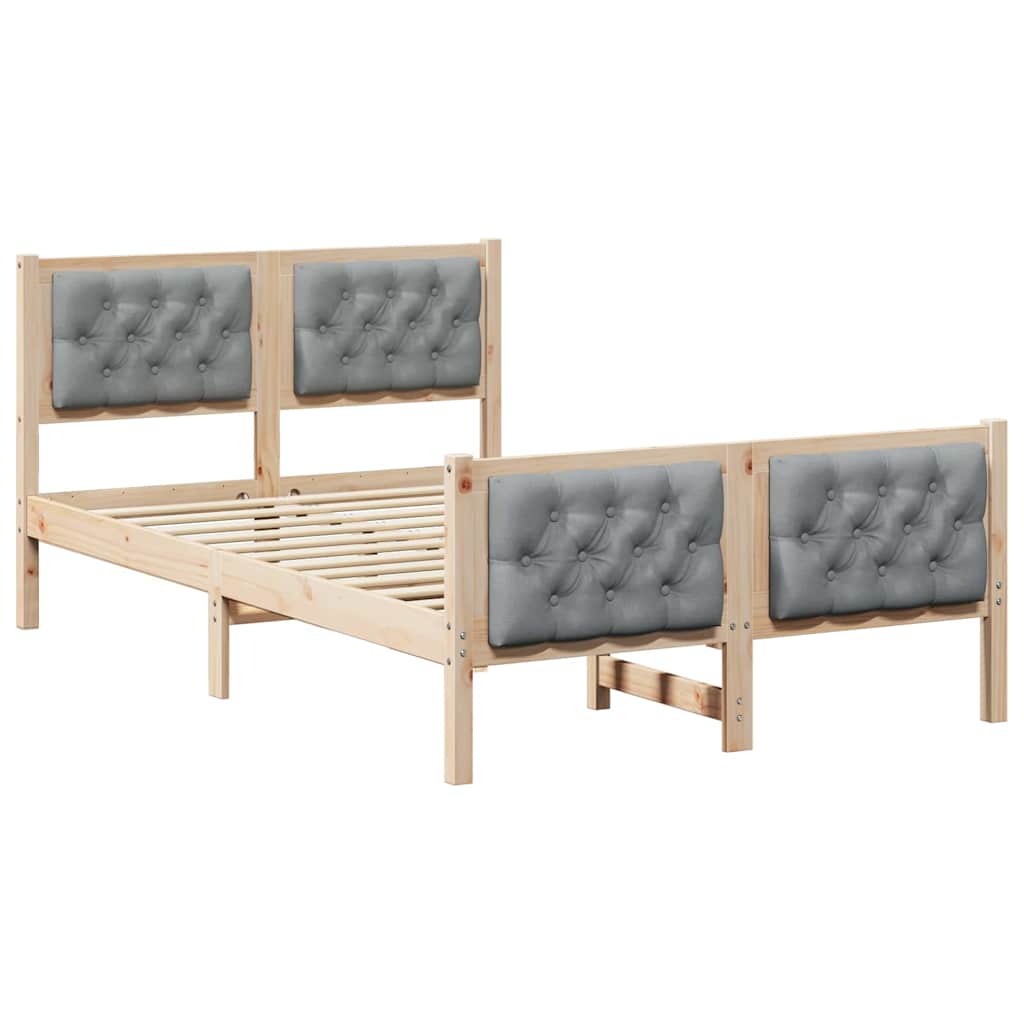 Sängram med huvudgavel Ljusgrå 135 x 190 cm Massiv furu