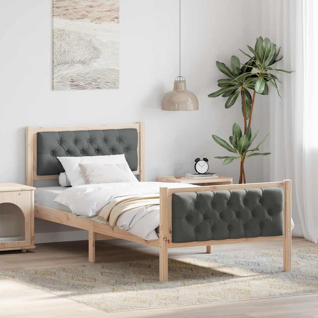 Sängram med huvudgavel Mörkgrå 90 x 200 cm Massiv furu