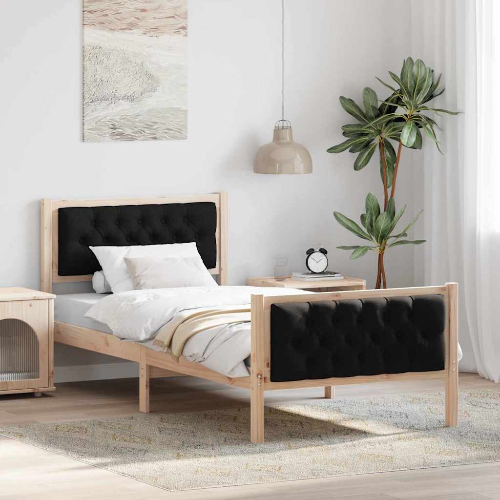 Sängram med huvudgavel Svart 90 x 200 cm Massiv furu
