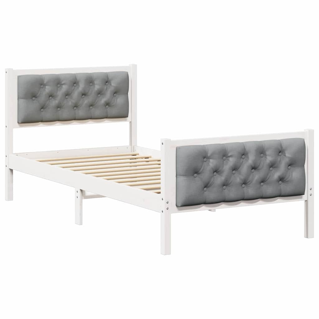 Sängram med huvudgavel Ljusgrå 90 x 200 cm Massiv furu