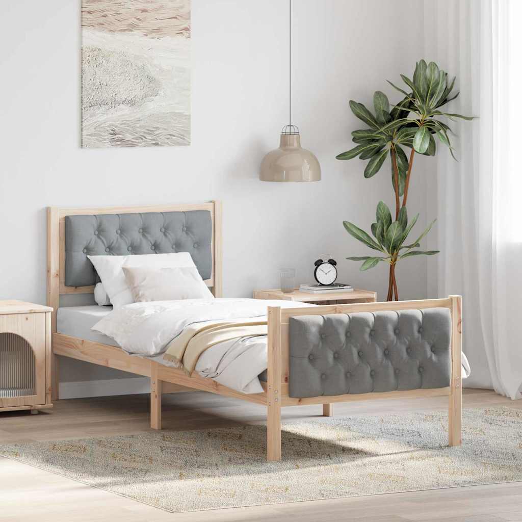 Sängram med huvudgavel Ljusgrå 80 x 200 cm Massiv furu