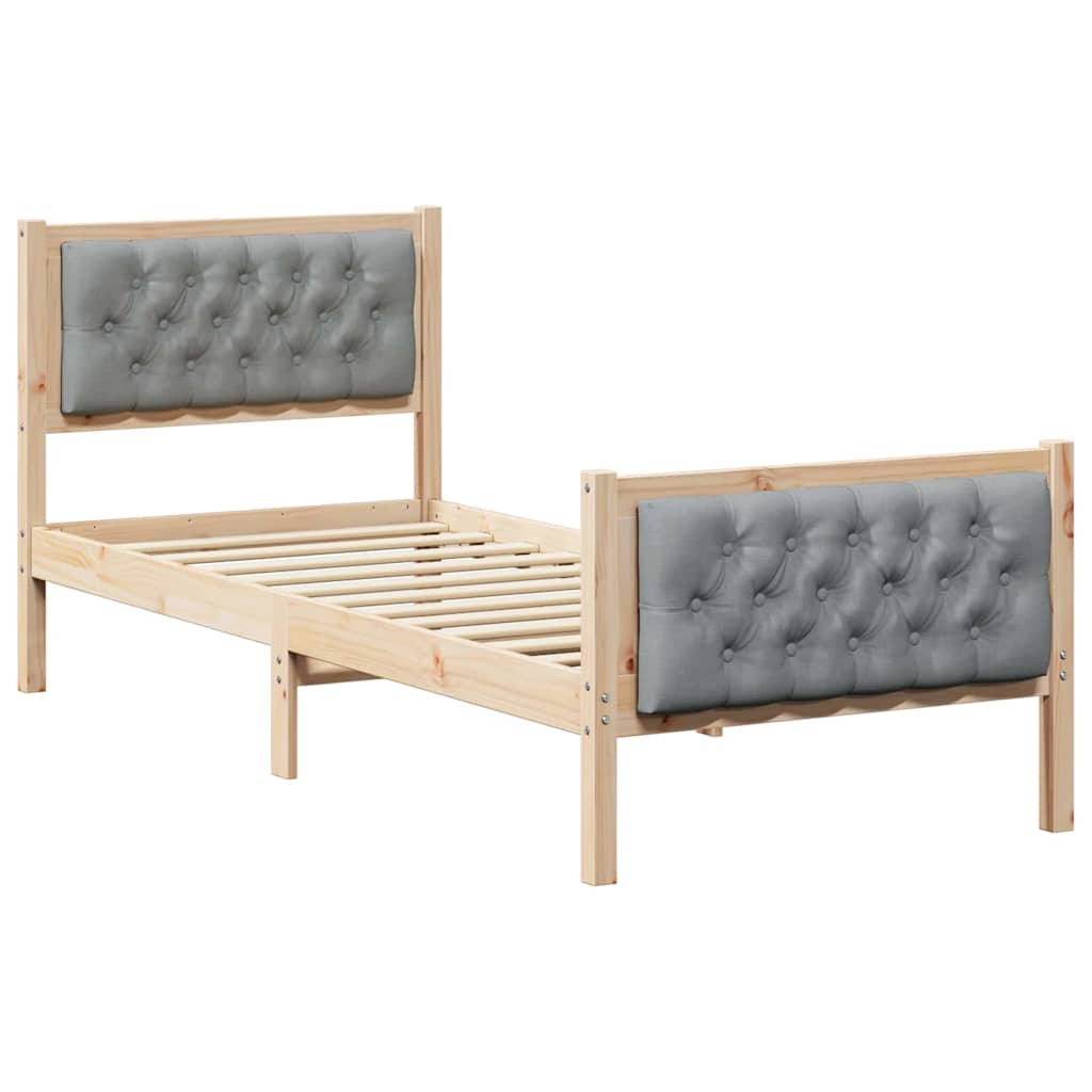 Sängram med huvudgavel Ljusgrå 75 x 190 cm Massiv furu