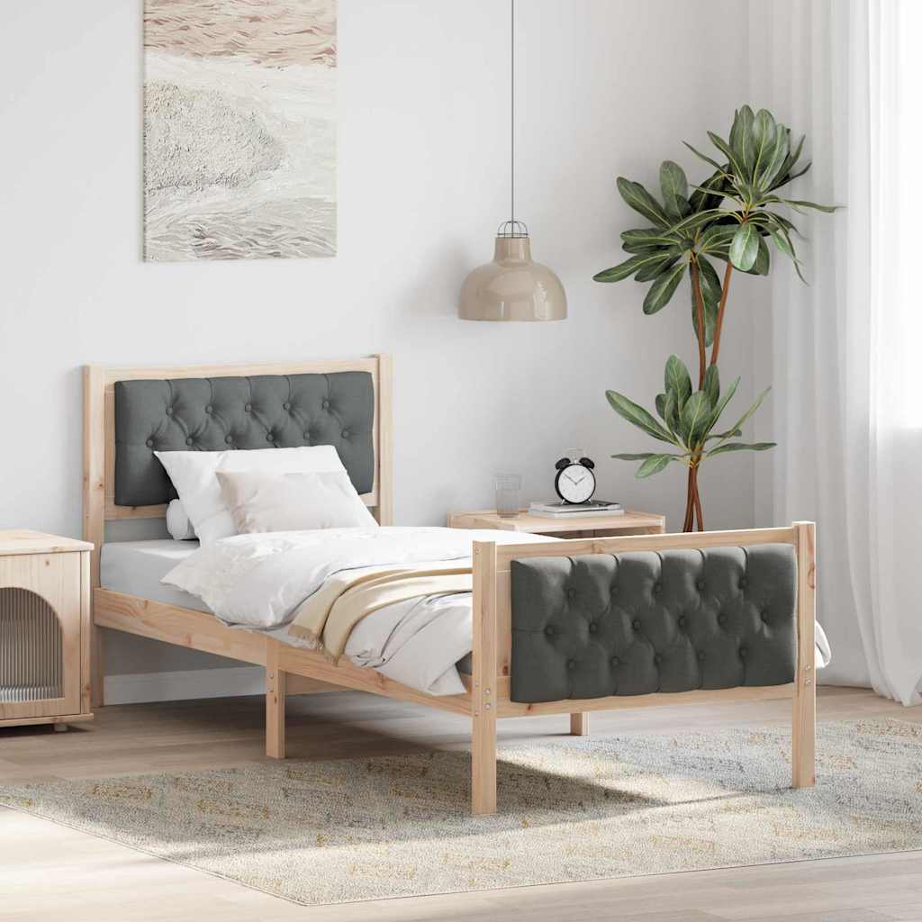 Sängram med huvudgavel Mörkgrå 75 x 190 cm Massiv furu
