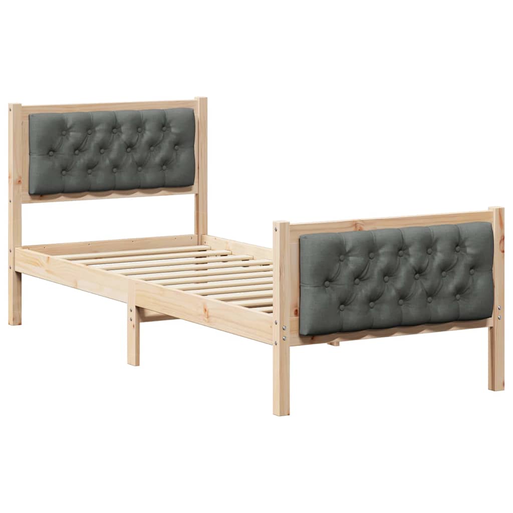 Sängram med huvudgavel Mörkgrå 75 x 190 cm Massiv furu